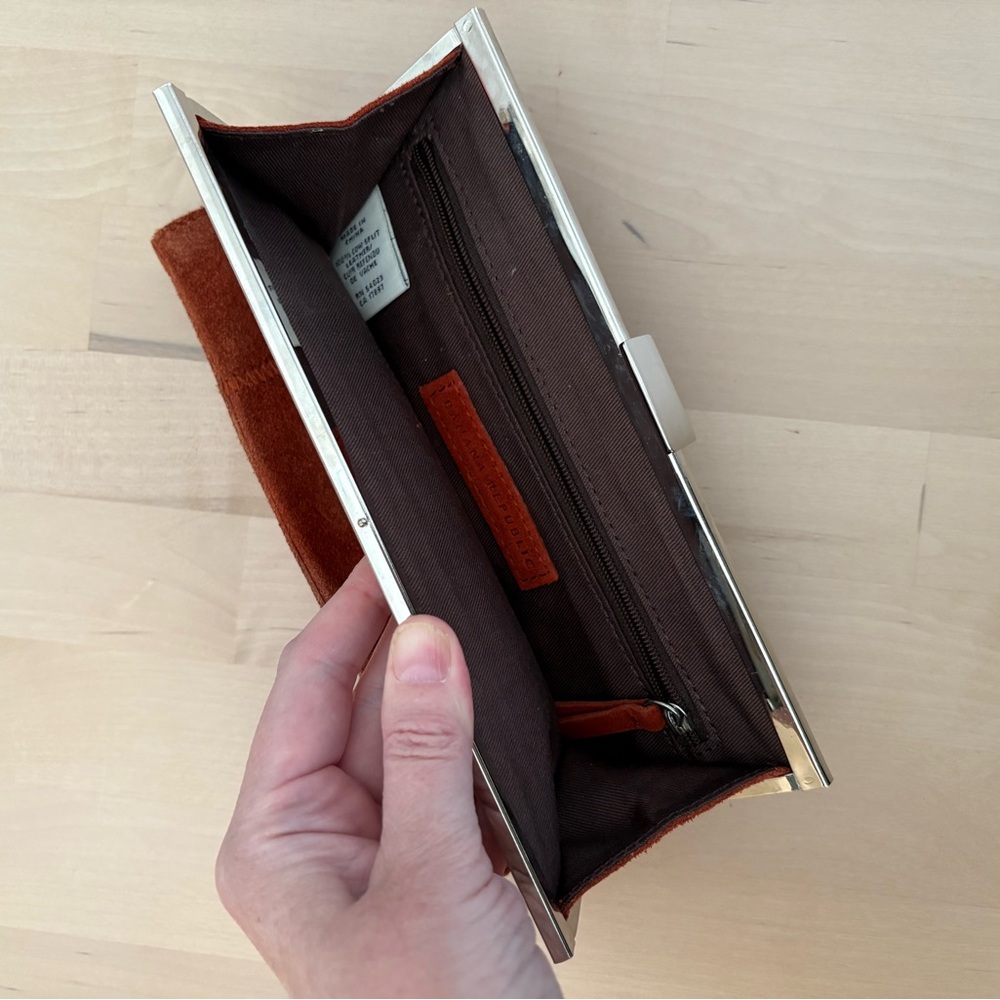 Banana Republic Rust Brown Suede Clutch with Silver Accent - Picture 7 of 12